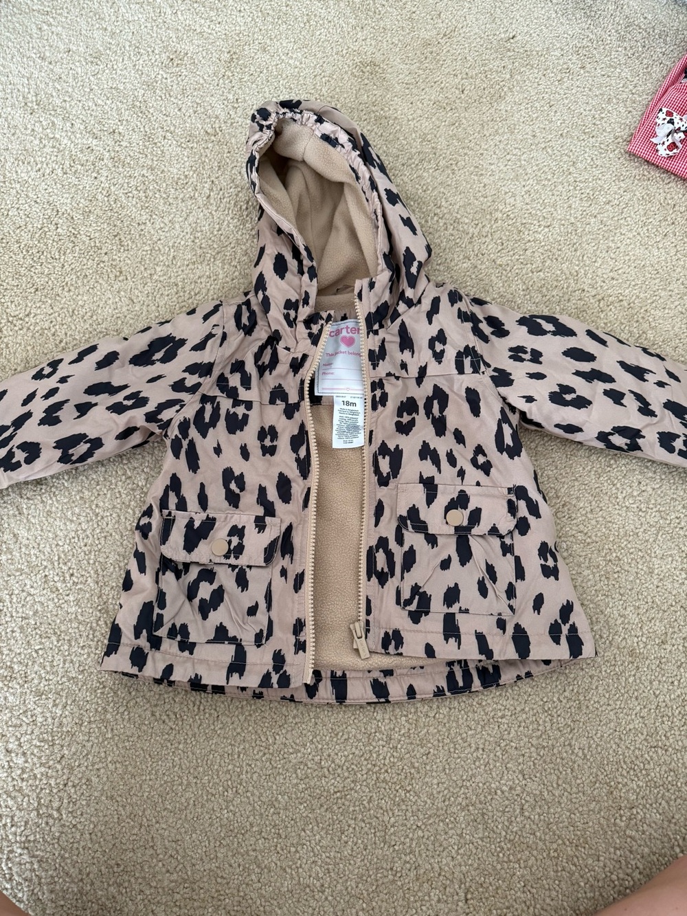 Carter's Pink Beige Leopard Hooded Raincoat